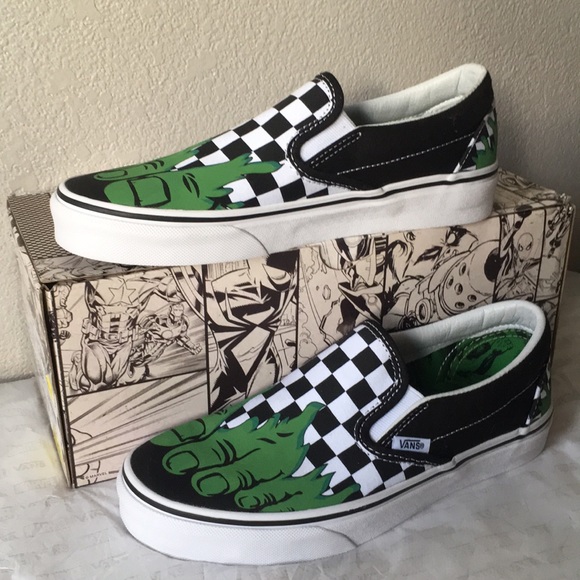 vans x marvel slip on hulk checkerboard shoes